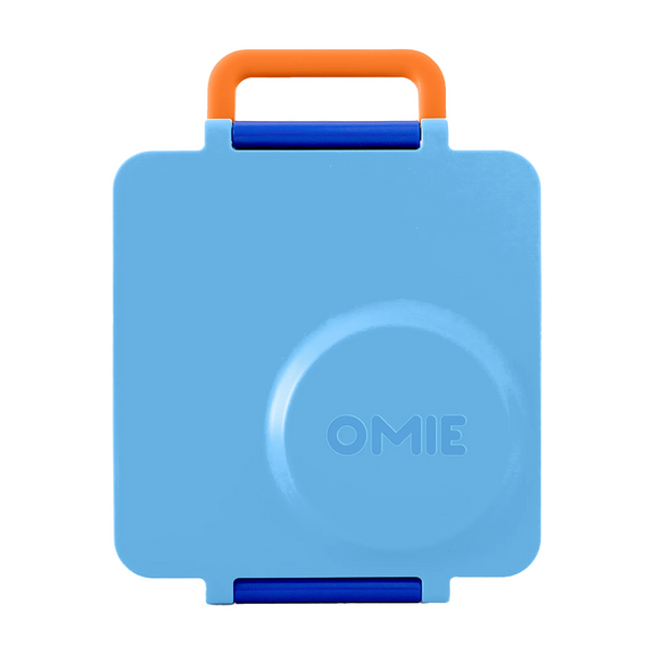Light Blue lunch box with orange handle