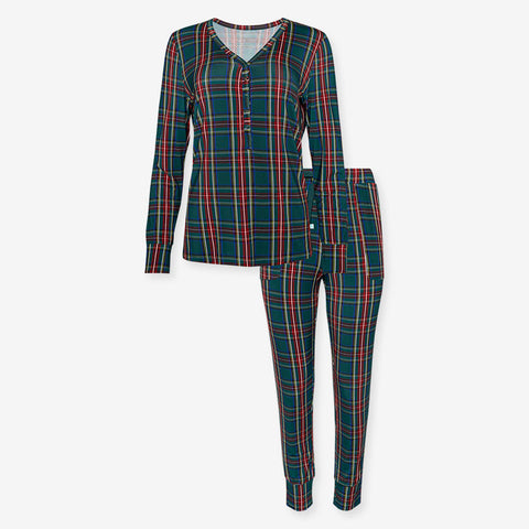 Women Long Sleeve Pajama Set - Tartan Plaid