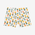 First Boxer Brief. White background with pineapples. Colors are Dark green, Light Green, Orange, yellow,