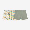 This pictures has all three Boxer Briefs. White Back Ground with Pineapples (all different ripping stage colors) 2nd pair Horizontal stripes, Aqua, Orange, Sage, and Yellow. And the 3rd pair is a solid sage.