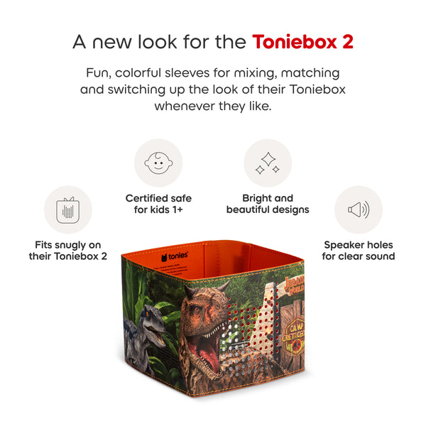 Toniebox 2 with dinosaur design on a white background