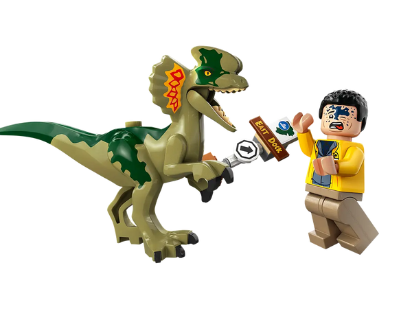 lego man and Lego Dilophasaurus