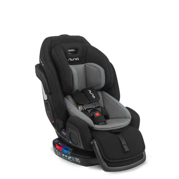 Side view of Nuna Exec Car seat in Black with grey infant insert