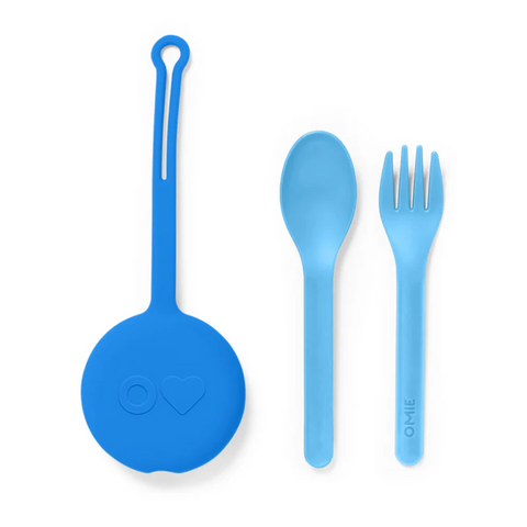 Blue Omiepod fork spoon and case