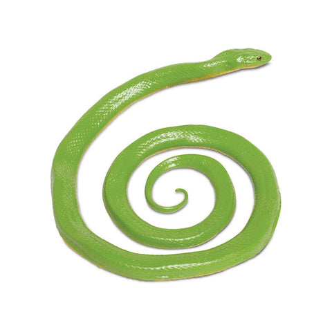 Bright green snake with yellow belly coiled up loosely.