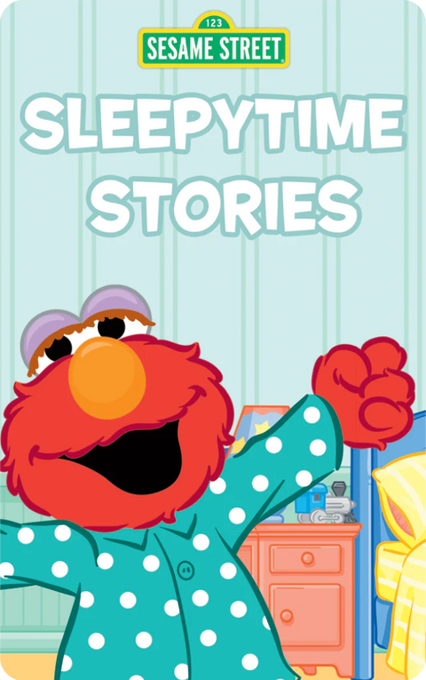 Yoto Card Sleepy time stories with Sesame Street. Card has a picture of Elmo yawning. 