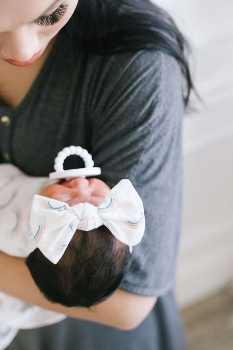 Copper Pearl Knit Headband Bow ~ Daydream Baby Copper Pearl
