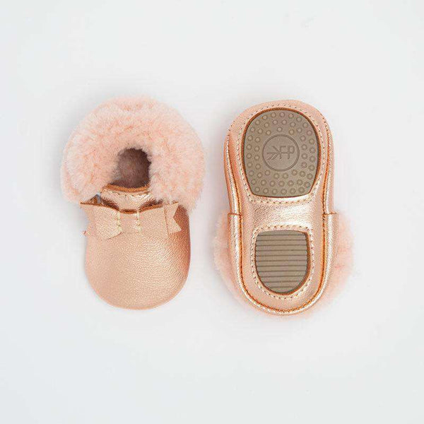 Freshly Picked | Shearling Bow Mocc Mini Sole ~ Rose Gold with Pink Shoes Freshly Picked