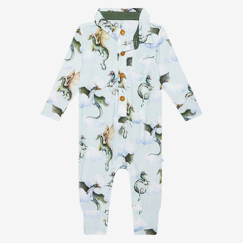 Posh Peanut | Long Sleeve Collared Henley Romper ~ Percy Clothing Posh Peanut