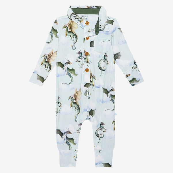 Posh Peanut | Long Sleeve Collared Henley Romper ~ Percy Clothing Posh Peanut