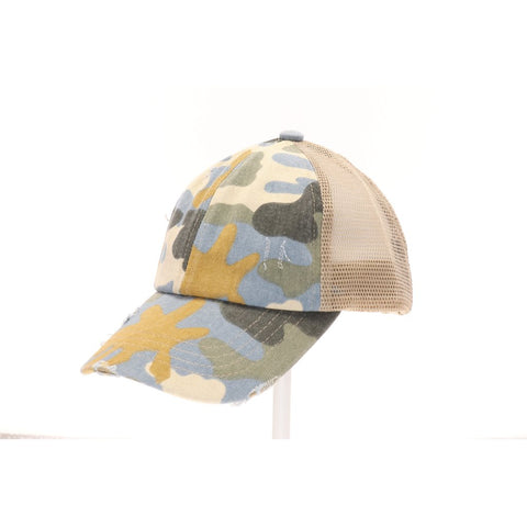 CC Beanie | Kids Distressed Criss-Cross High Ponytail ~ Camouflage Clothing CC Beanie