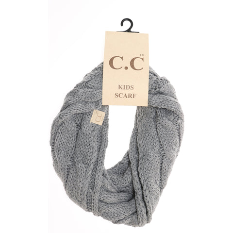 CC Beanie | Kids Solid Cable Knit Infinity Scarf ~ Light Gray Clothing CC Beanie