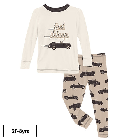 Kickee Pants Long Sleeve Graphic Tee Pajama Set  ~ Burlap Vintage Cars Clothing Kickee Pants   