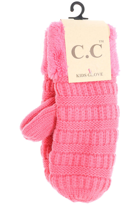CC Beanie | Kids Solid Cable Knit  Mittens ~ Candy Pink Clothing CC Beanie