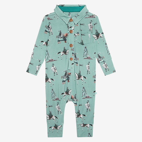 Posh Peanut | Wallace Long Sleeve Collared Henley Romper Clothing Posh Peanut