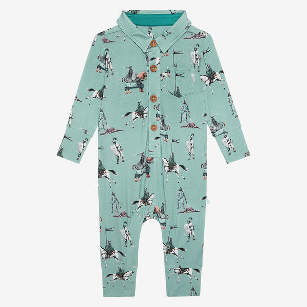 Posh Peanut | Wallace Long Sleeve Collared Henley Romper Clothing Posh Peanut