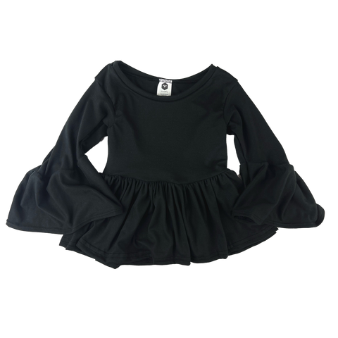 Bumblito 3/4 Flutter Sleeve Peplum Top ~ Basic Black Clothing Bumblito
