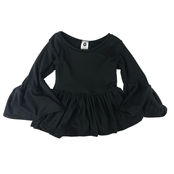 Bumblito 3/4 Flutter Sleeve Peplum Top ~ Basic Black Clothing Bumblito