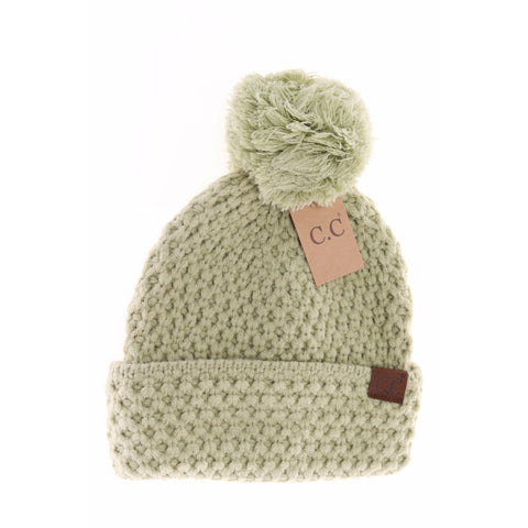 CC Beanie | Adult Bee Stitch Knit Pom ~ Winter Lime Clothing CC Beanie