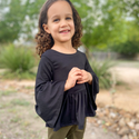 Bumblito 3/4 Flutter Sleeve Peplum Top ~ Basic Black Clothing Bumblito
