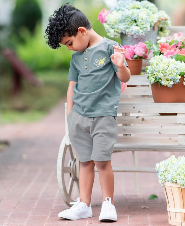 RuggedButts ~ Dolphin Blue Bee Henley Tee Clothing RuggedButts