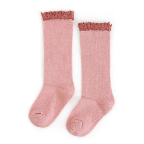 Little Stocking Co | Knee High Lace Top Knit Socks Single Pair ~ Blush Clothing Little Stocking Co