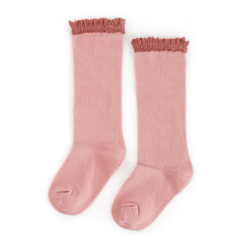 Little Stocking Co | Knee High Lace Top Knit Socks Single Pair ~ Blush Clothing Little Stocking Co   