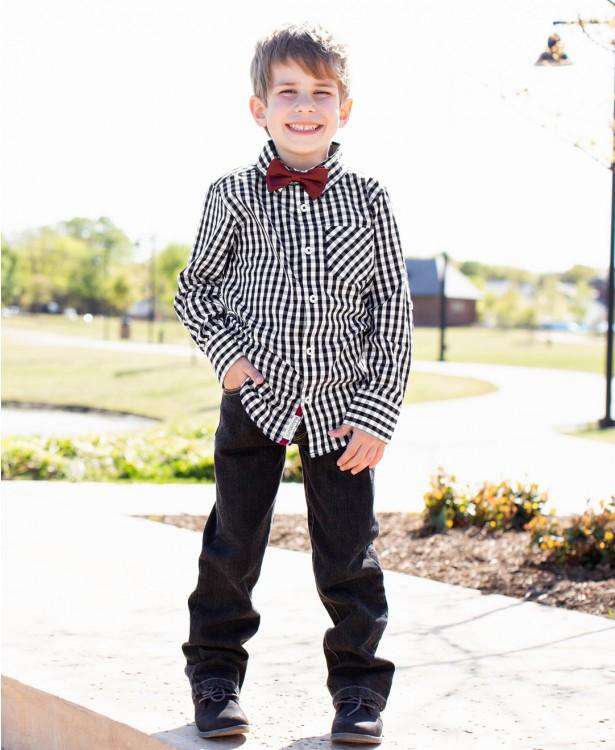 RuggedButts Black White Gingham Button Down Shirt Mom's Milk