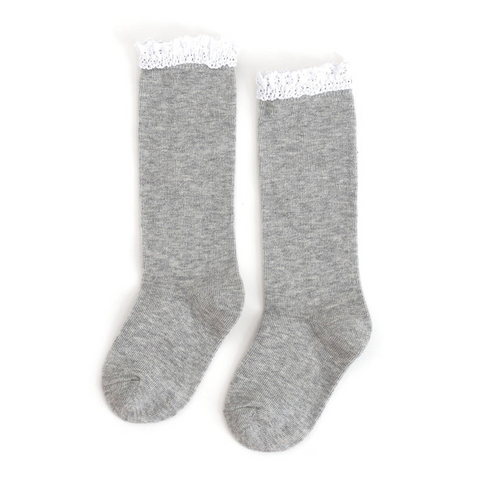 Little Stocking Co  | Knee High Lace Top Knit Socks Single Pair ~ Gray Clothing Little Stocking Co
