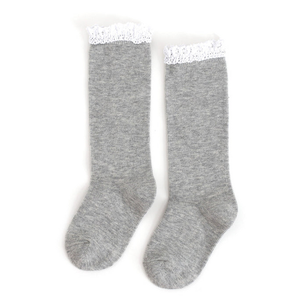 Little Stocking Co  | Knee High Lace Top Knit Socks Single Pair ~ Gray Clothing Little Stocking Co