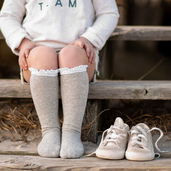 Little Stocking Co  | Knee High Lace Top Knit Socks Single Pair ~ Gray Clothing Little Stocking Co   