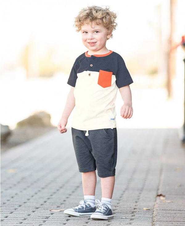 RuggedButts ~ Heather Navy Color Block Henley Tee Clothing RuggedButts