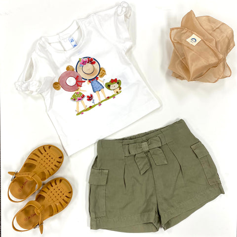 Summer Hats Shirt w/ Bow Sleeves & Olive Shorts | 6month Clothing Mayoral Clothing
