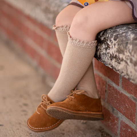 Little Stocking Co  | Knee High Lace Top Knit Socks Single Pair ~ Oat Clothing Little Stocking Co