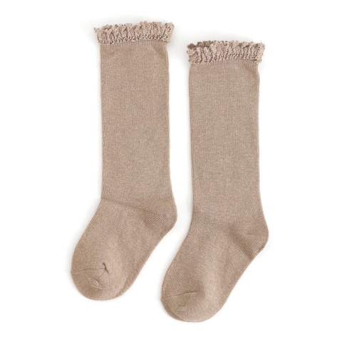 Little Stocking Co  | Knee High Lace Top Knit Socks Single Pair ~ Oat Clothing Little Stocking Co