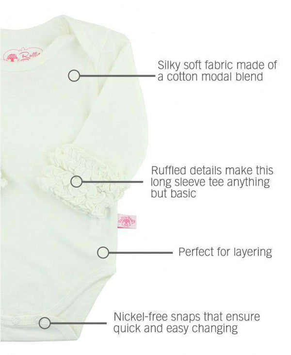RuffleButts | Ruffled Long Sleeve Layering Bodysuit ~ Ivory Clothing RuffleButts   