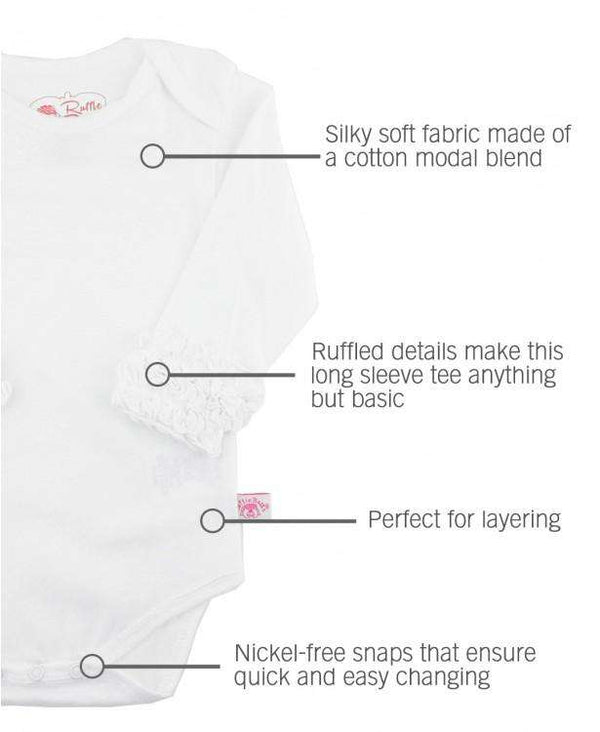 RuffleButts | Ruffled Long Sleeve Layering Bodysuit ~ White Clothing RuffleButts