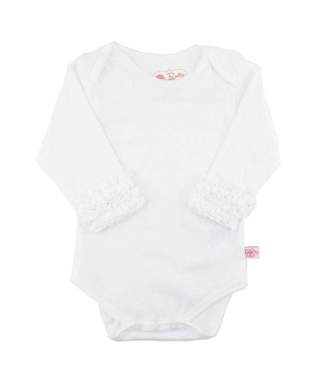 RuffleButts Ruffled Long Sleeve Layering Bodysuit White