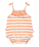 RuffleButts | Pom Pom Bubble Romper ~ Peach Stripe Clothing RuffleButts
