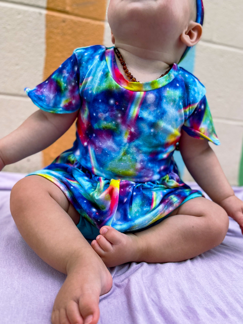 Bumblito Peplum Top w/ Flutter Sleeve ~ Rainbow Galaxy Clothing Bumblito