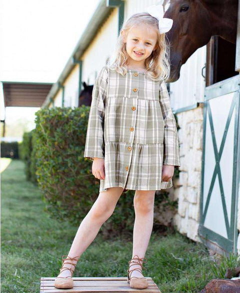 RuffleButts ~ Gray & White Plaid Tiered Babydoll Dress Clothing RuffleButts