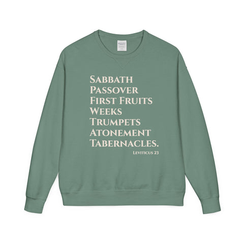 Green sweatshirt with white text on a white background