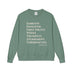 Green sweatshirt with white text on a white background