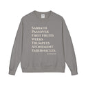 Gray sweatshirt with religious text on a white background