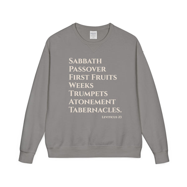Gray sweatshirt with religious text on a white background
