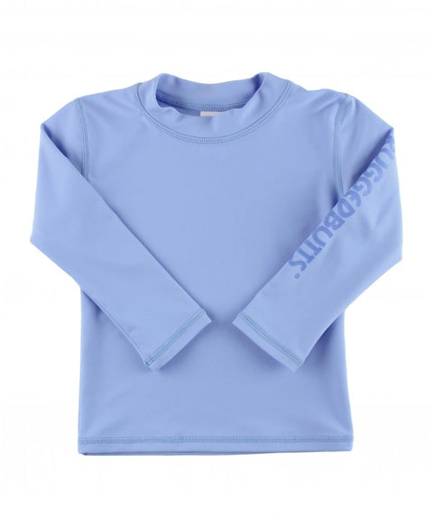 Periwinkle Blue long sleeve rash guard with the Ruggedbutts logo on the sleeve.