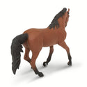 Morgan horses don't have a standard color, so this bay mare with black mane and tail is one of many possible representations of the breed. The figure measures 6 inches long, about the same as a pencil.