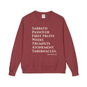 Maroon sweatshirt with white text on a white background