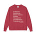 Red sweatshirt with white text on a white background