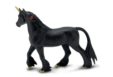 The Twilight Unicorn's striking black coloration stands in dark contrast to its white counterpart. Its hooves and horn are a gleaming gold, and red roses are entwined in its mane.&nbsp;